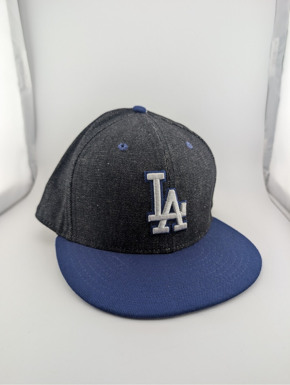 LA Dodgers New Era Denim And Blue Flat Brim Fitted Hat Men's 7 & 3/8 Cap Size